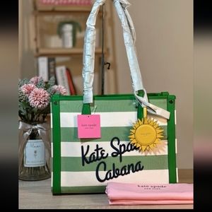 NWT Kate Spade Market Cabana Canvas Medium Tote Green Multi.